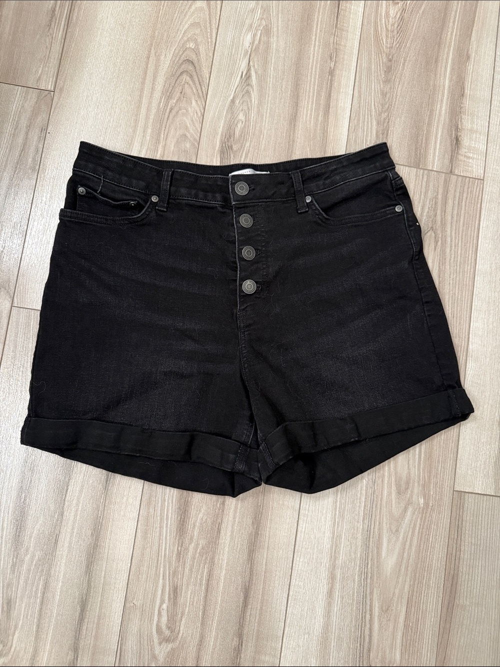 LC Lauren Conrad Black High-Rise Button-Fly Denim Shorts - size 14